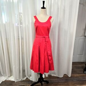 Calvin Klein CD5G1184 Red Pleated Self‎ Tie Cotton Fit Flare Dress Size 4